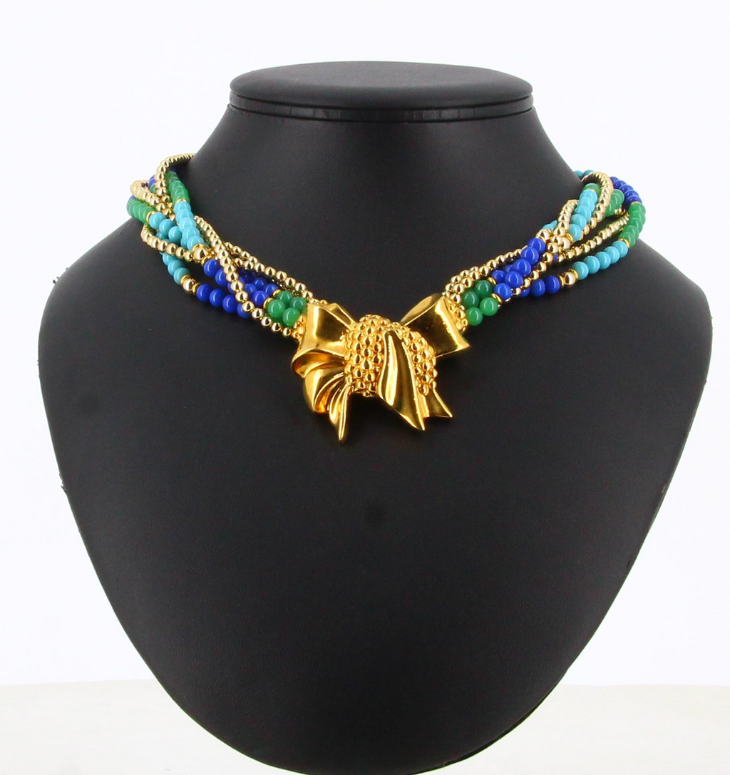 Lanvin Blue Pearls and Gold Necklace