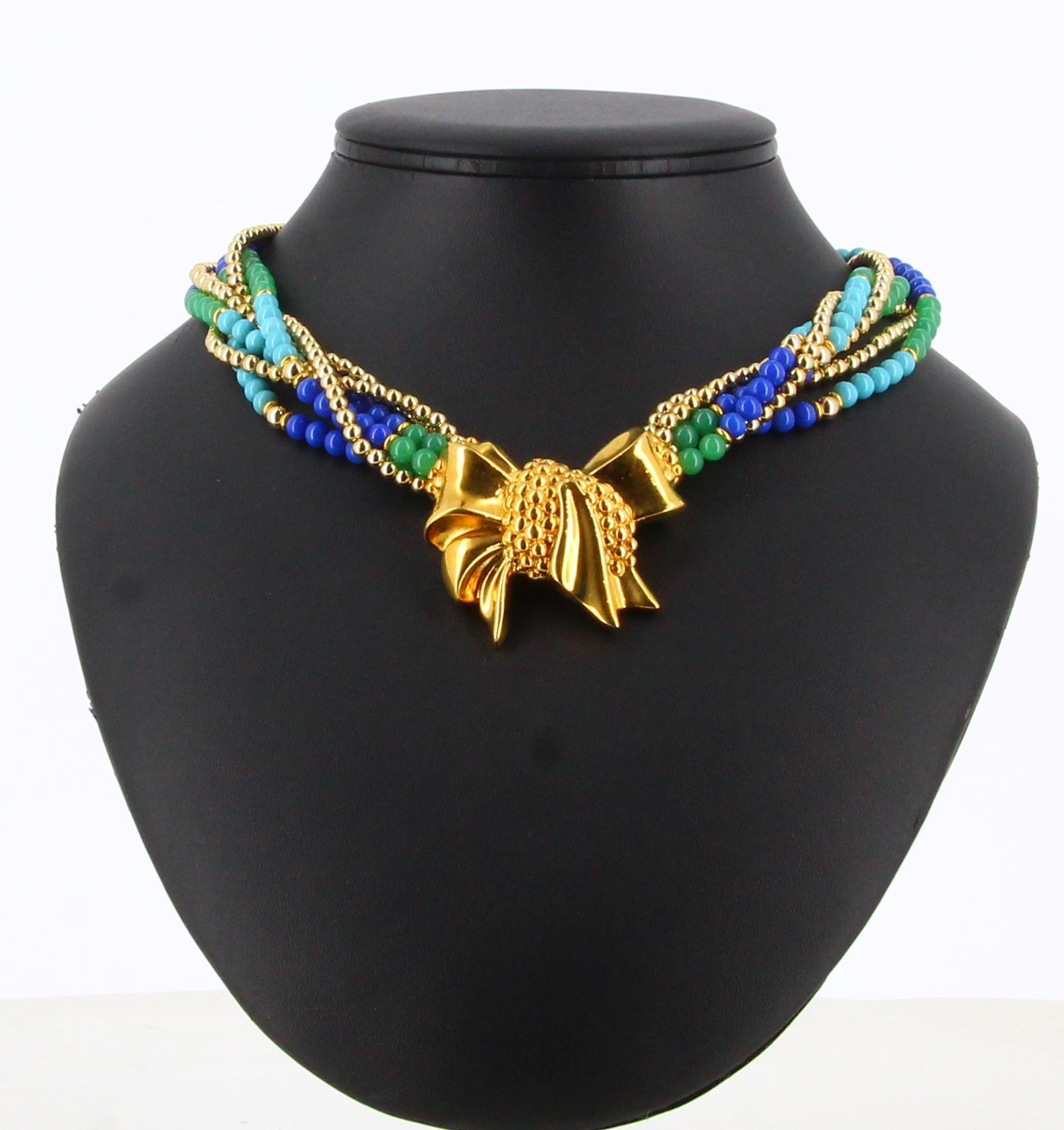 Lanvin Blue Pearls and Gold Necklace