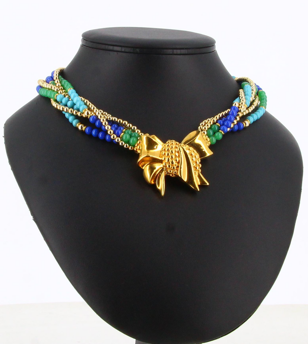 Lanvin Blue Pearls and Gold Necklace