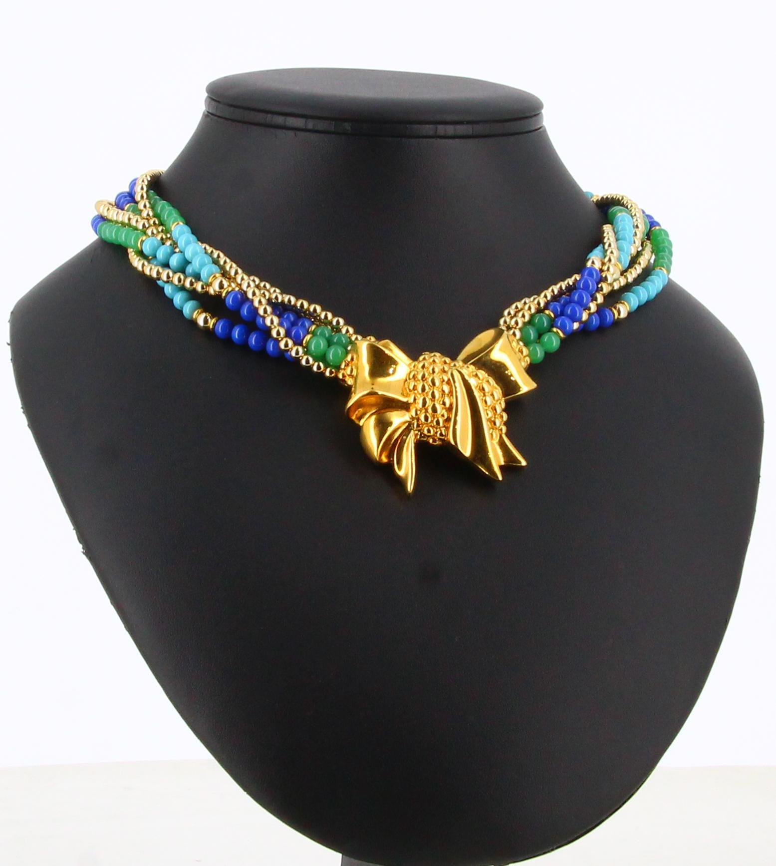 Lanvin Blue Pearls and Gold Necklace