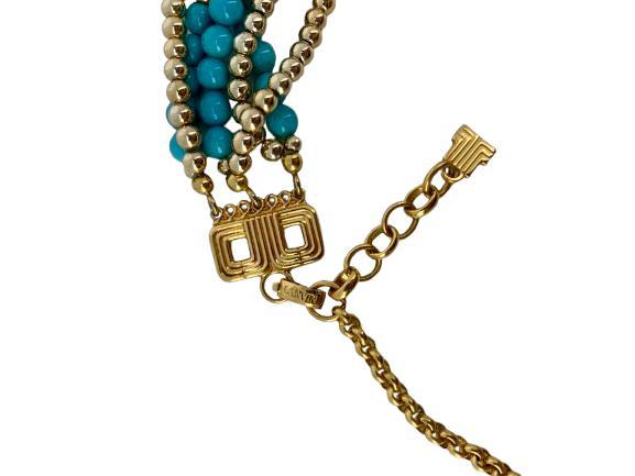 Lanvin Blue Pearls and Gold Necklace