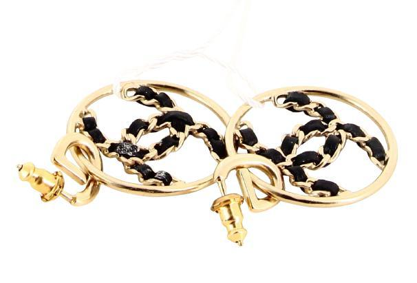 Leather CC Gold Plated Hoop Earrings