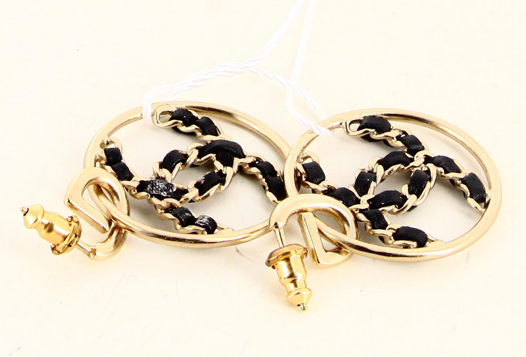 Leather CC Gold Plated Hoop Earrings