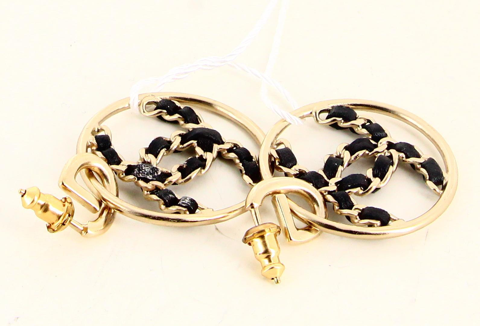 Leather CC Gold Plated Hoop Earrings