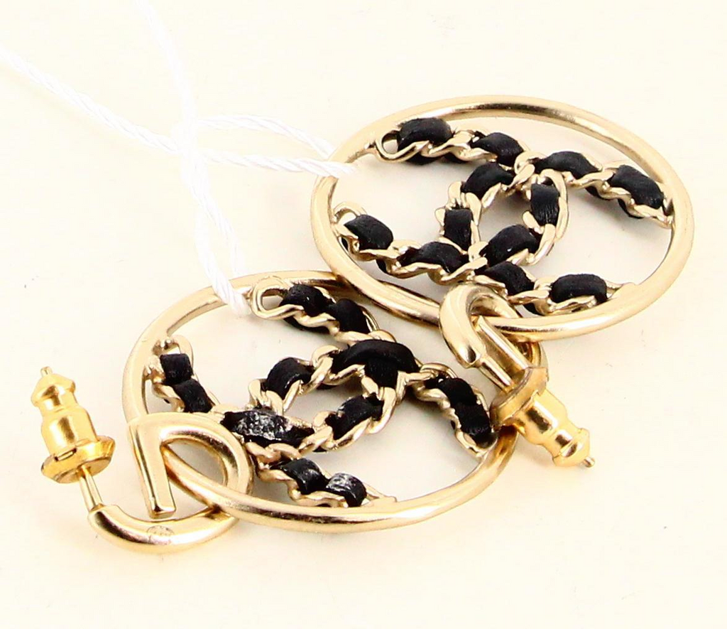 Leather CC Gold Plated Hoop Earrings