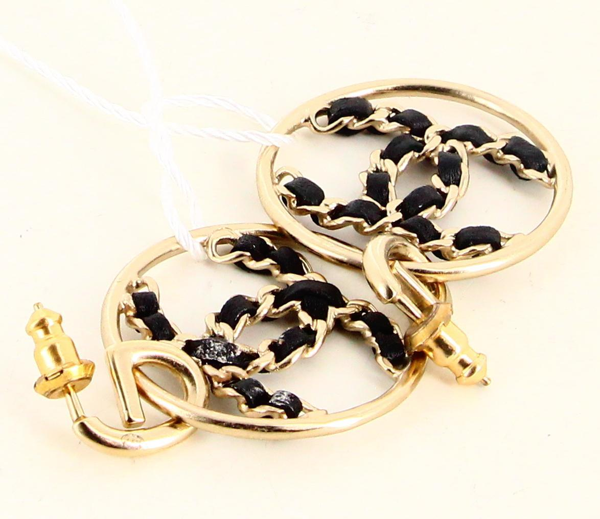 Leather CC Gold Plated Hoop Earrings