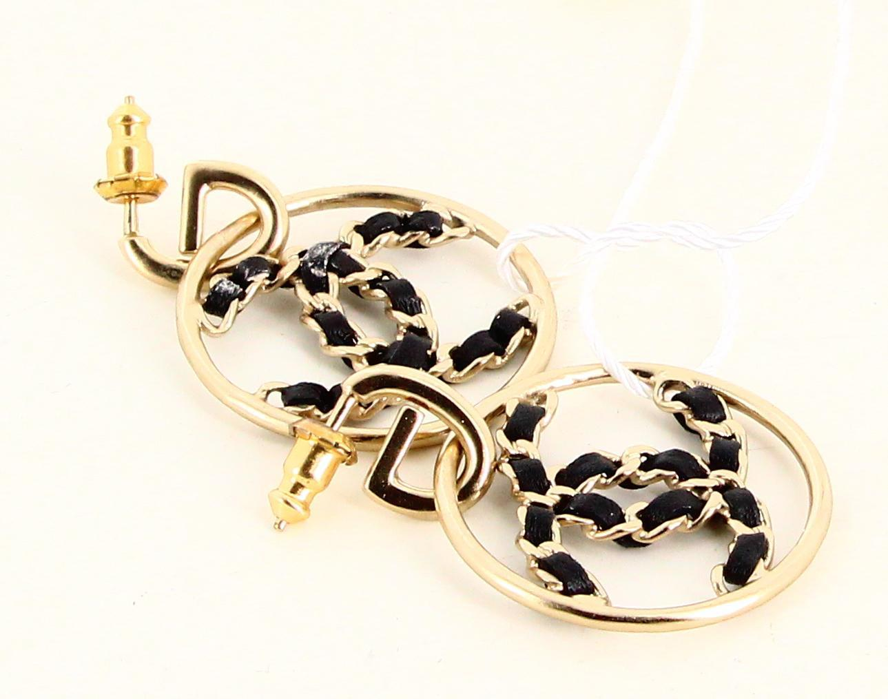 Leather CC Gold Plated Hoop Earrings