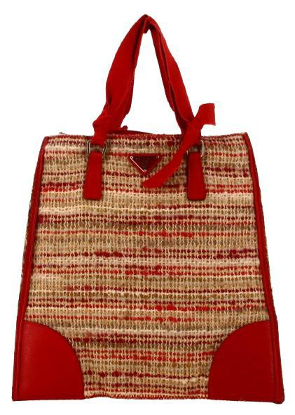 Prada Tweed and Red Leather Handbag