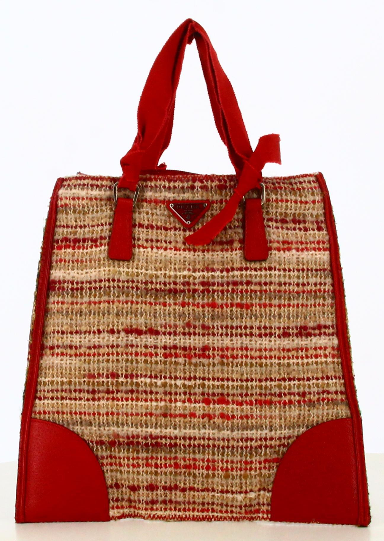 Prada Tweed and Red Leather Handbag