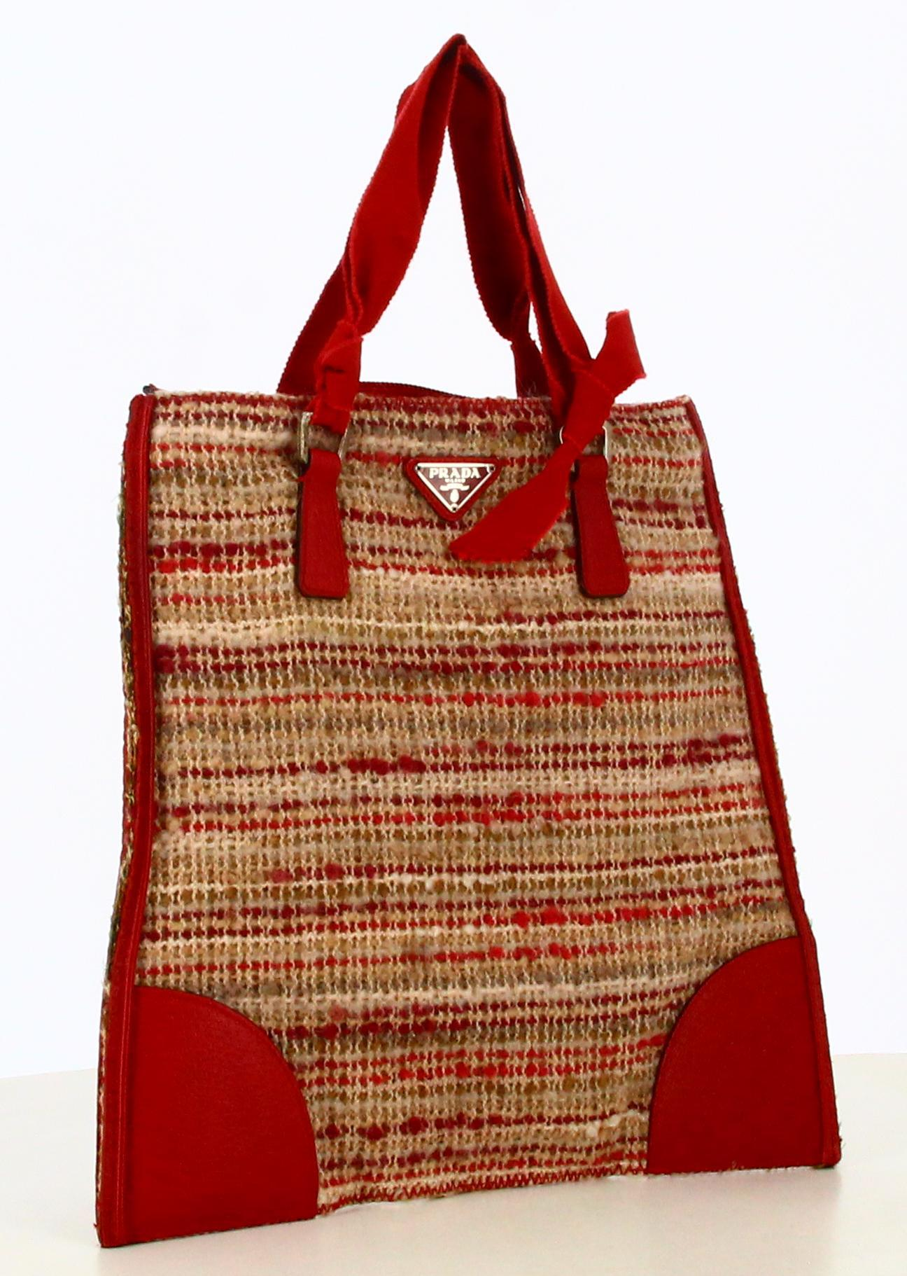 Prada Tweed and Red Leather Handbag