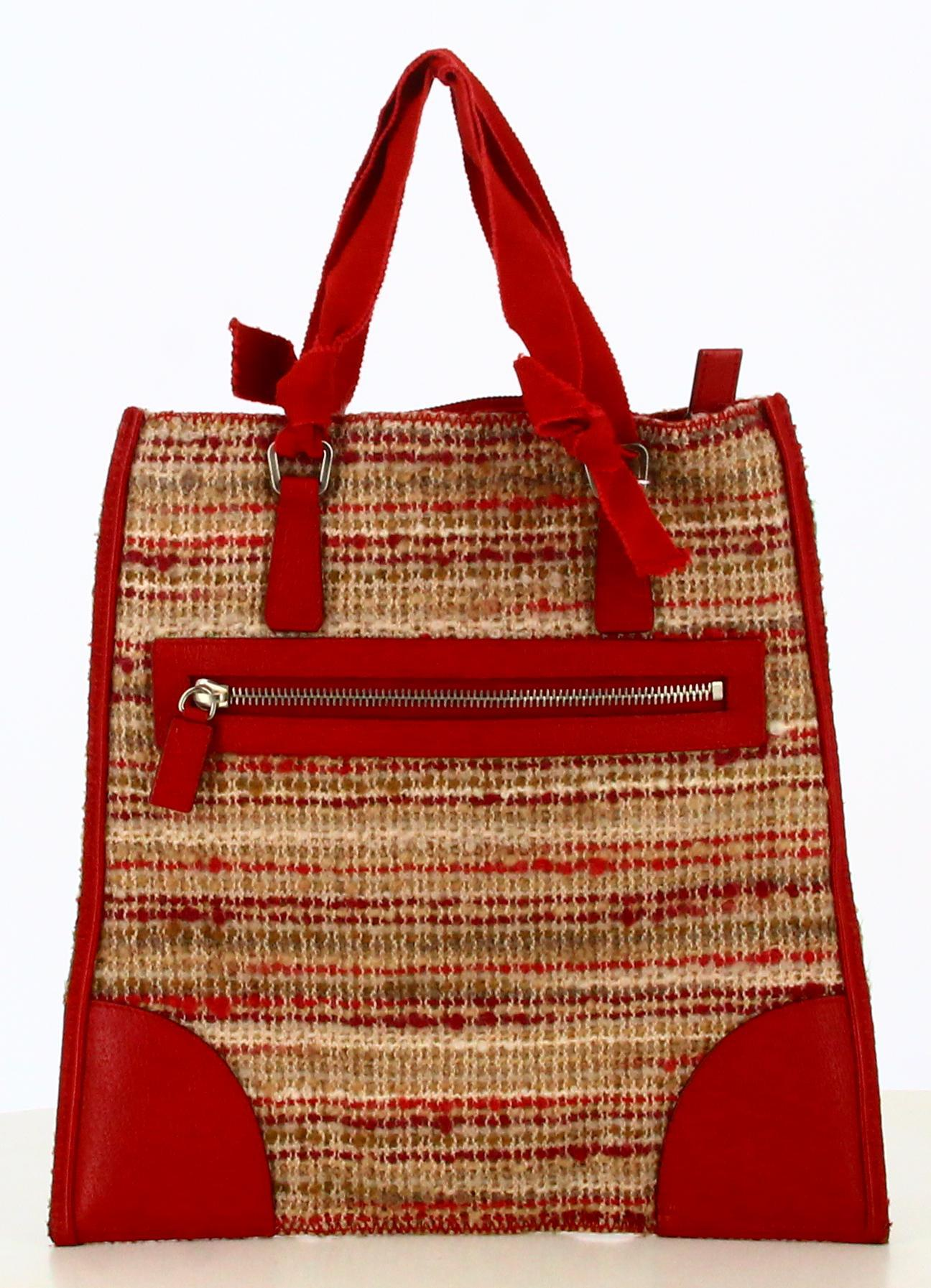 Prada Tweed and Red Leather Handbag