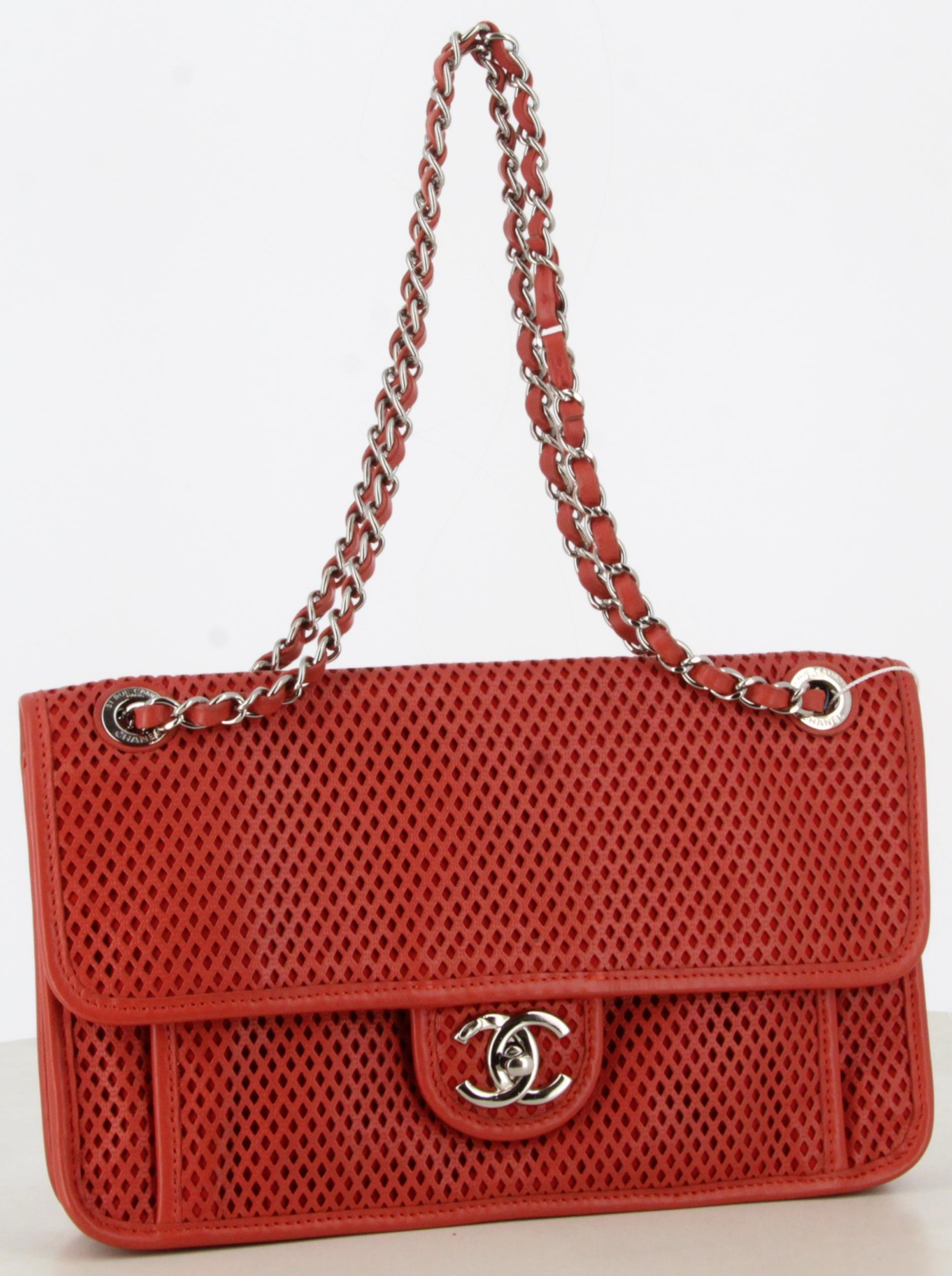 2012 Chanel Red Perforated Shoulder Bag