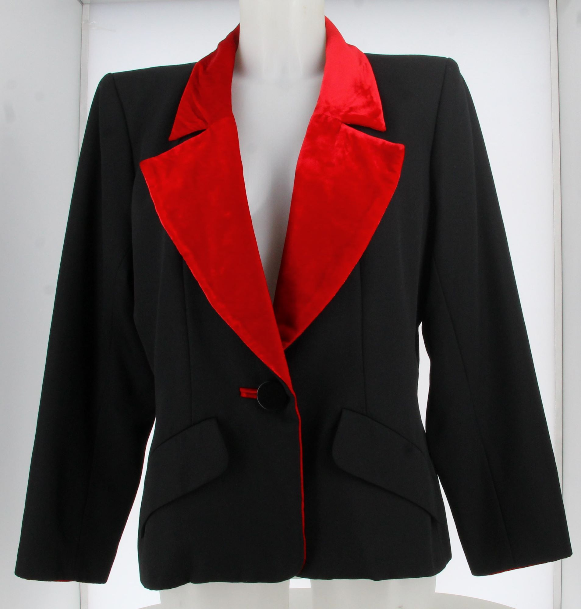1990 Yves Saint Laurent Rive Gauche Black and Red Velvet Jacket 1990 Yves Saint Laurent Rive Gauche Black and Red Velvet Jacket