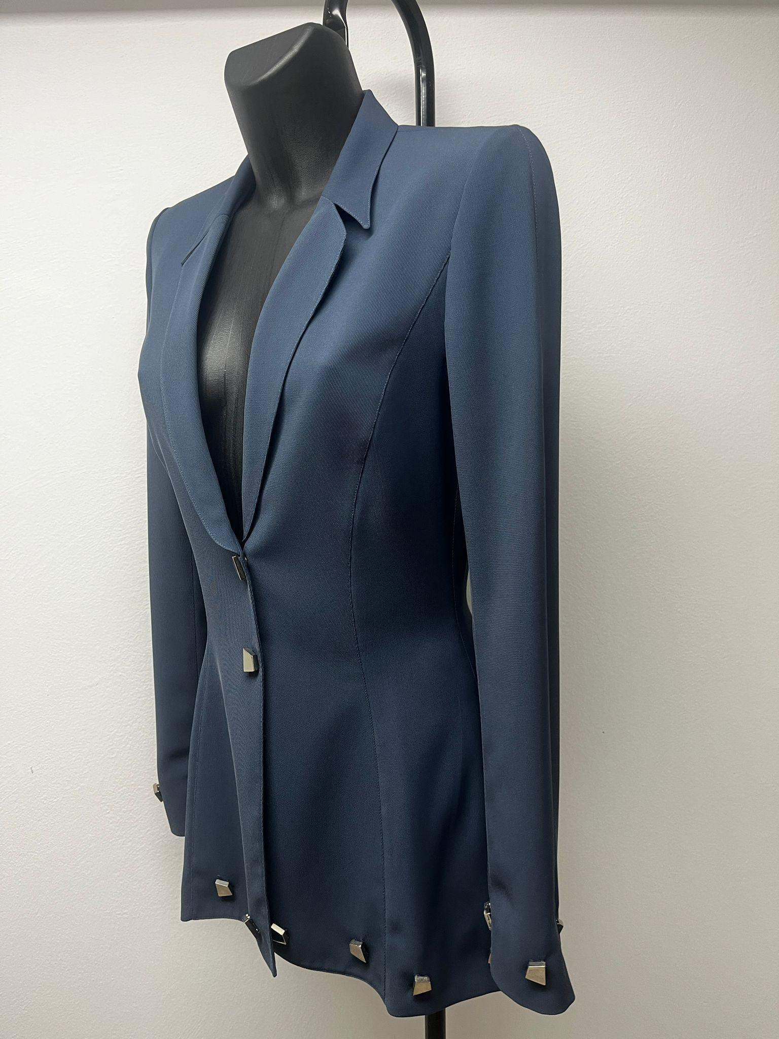 Thierry Mugler Blue Grey Blazer with Metallic details