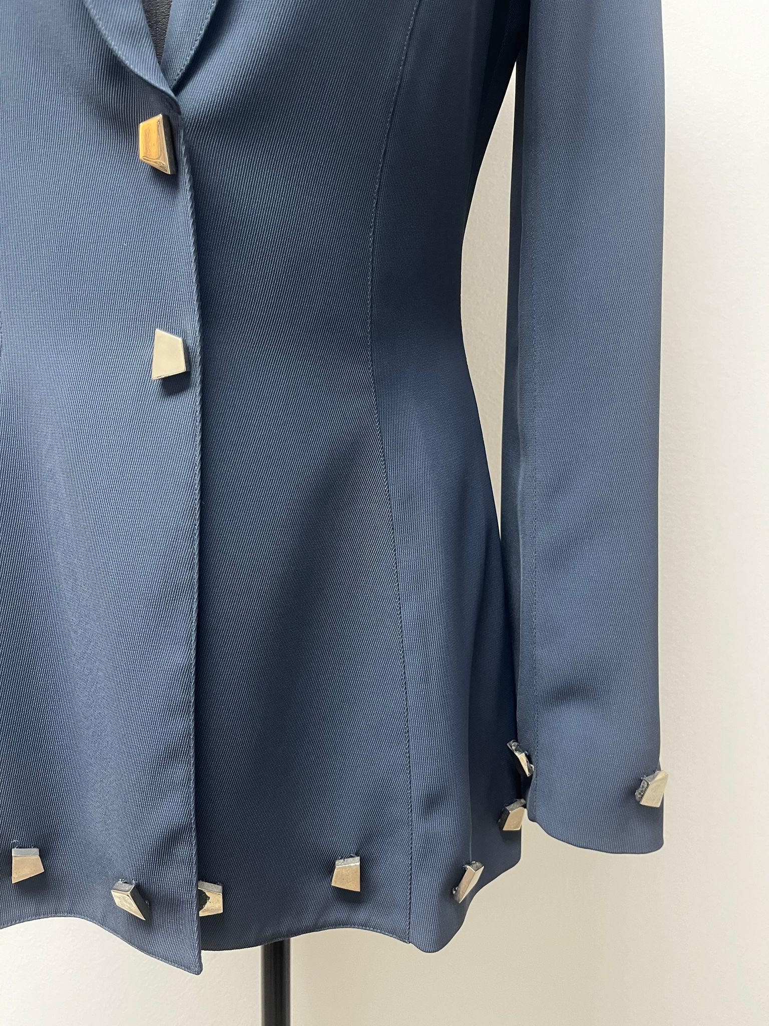Thierry Mugler Blue Grey Blazer with Metallic details