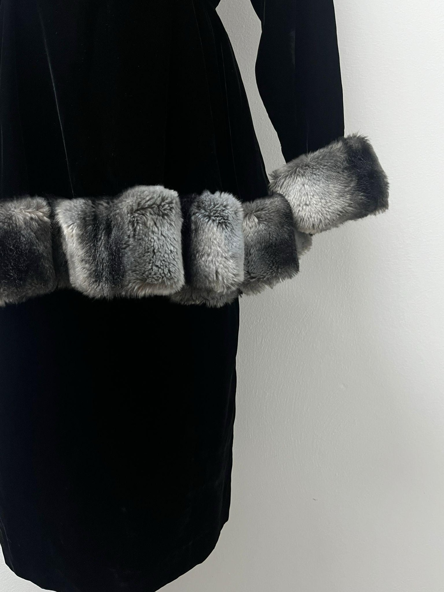 Christian Dior Black Velvet Dress with Fur (1983 Marc Bohan)