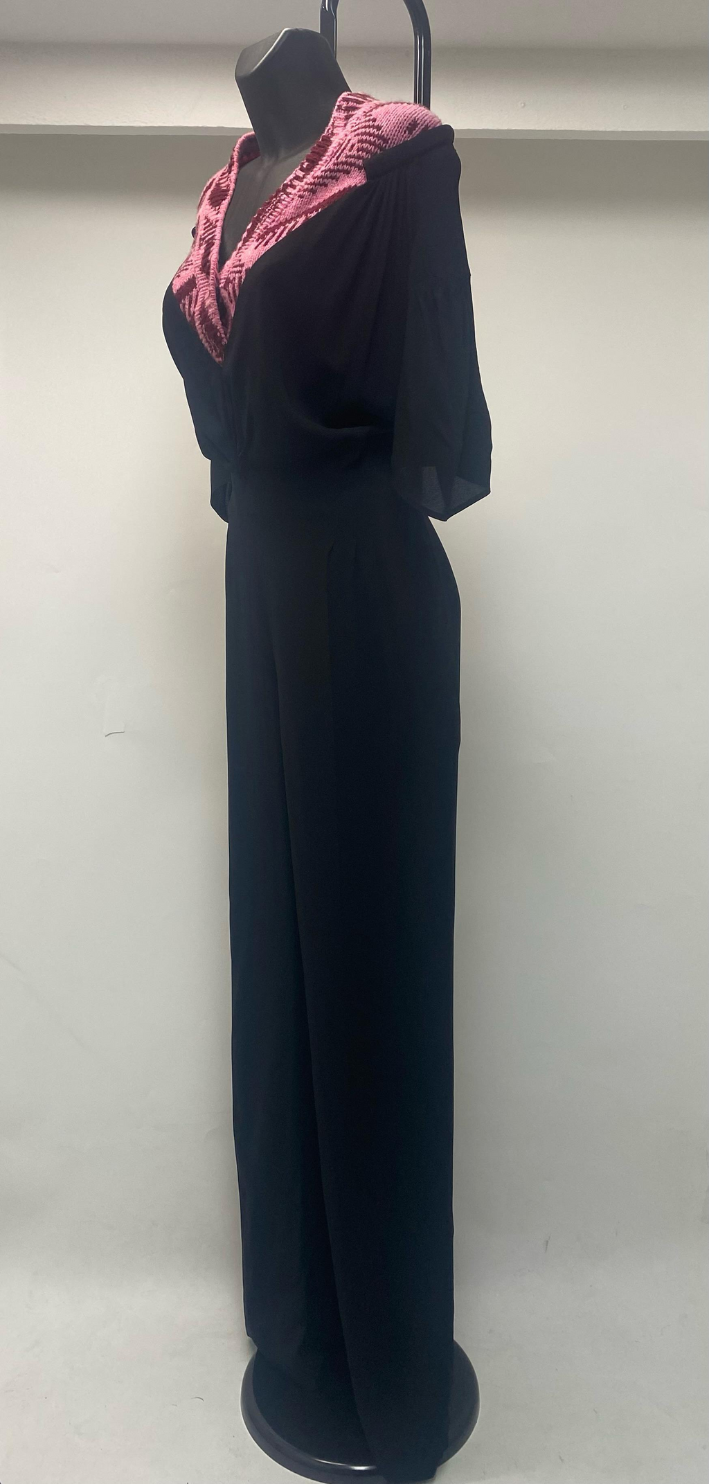 Prada Short-Sleeved Jumpsuit with Jacquard V-Neck