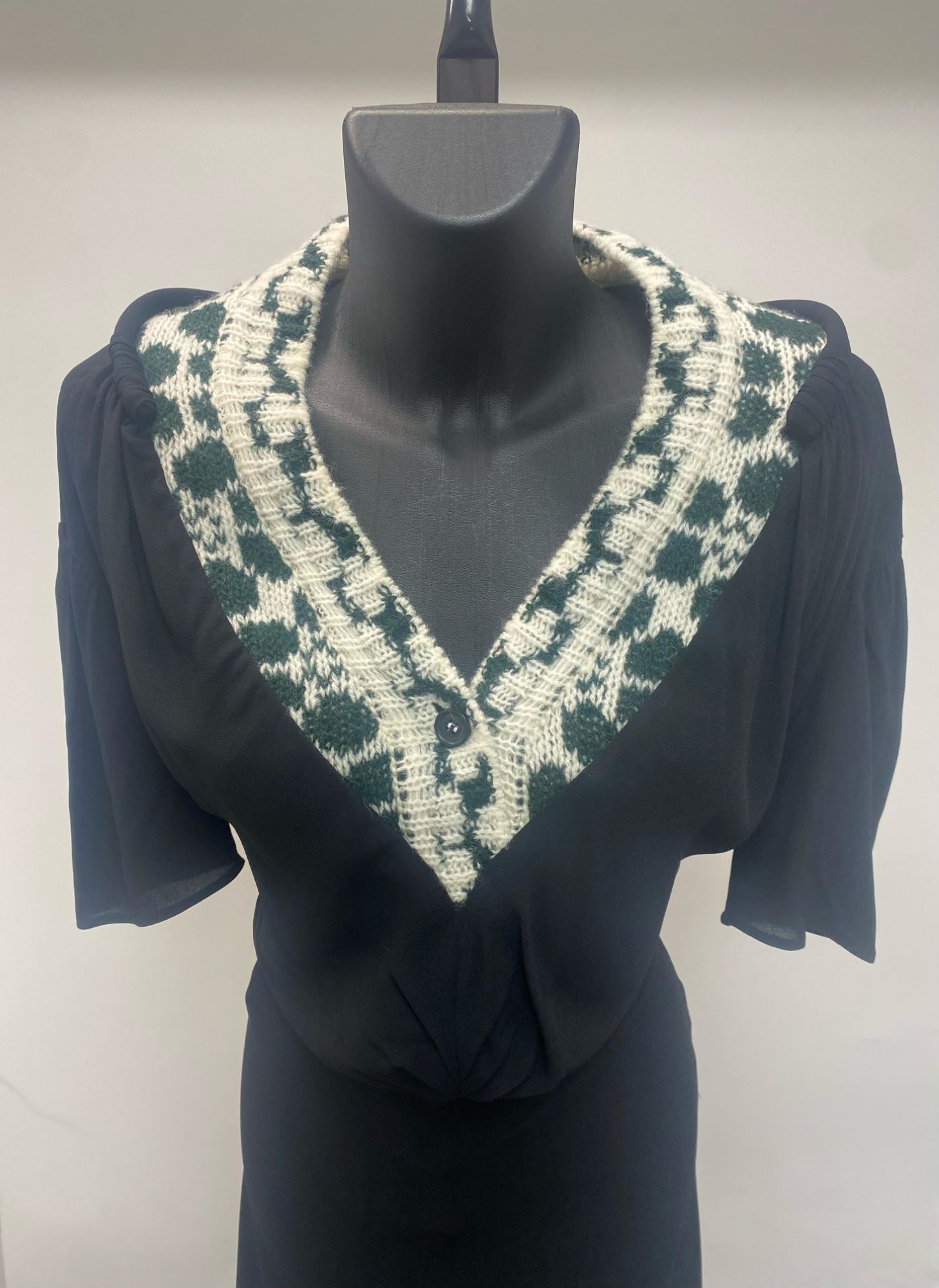 Prada Short-Sleeved Dress with Jacquard V-Neck