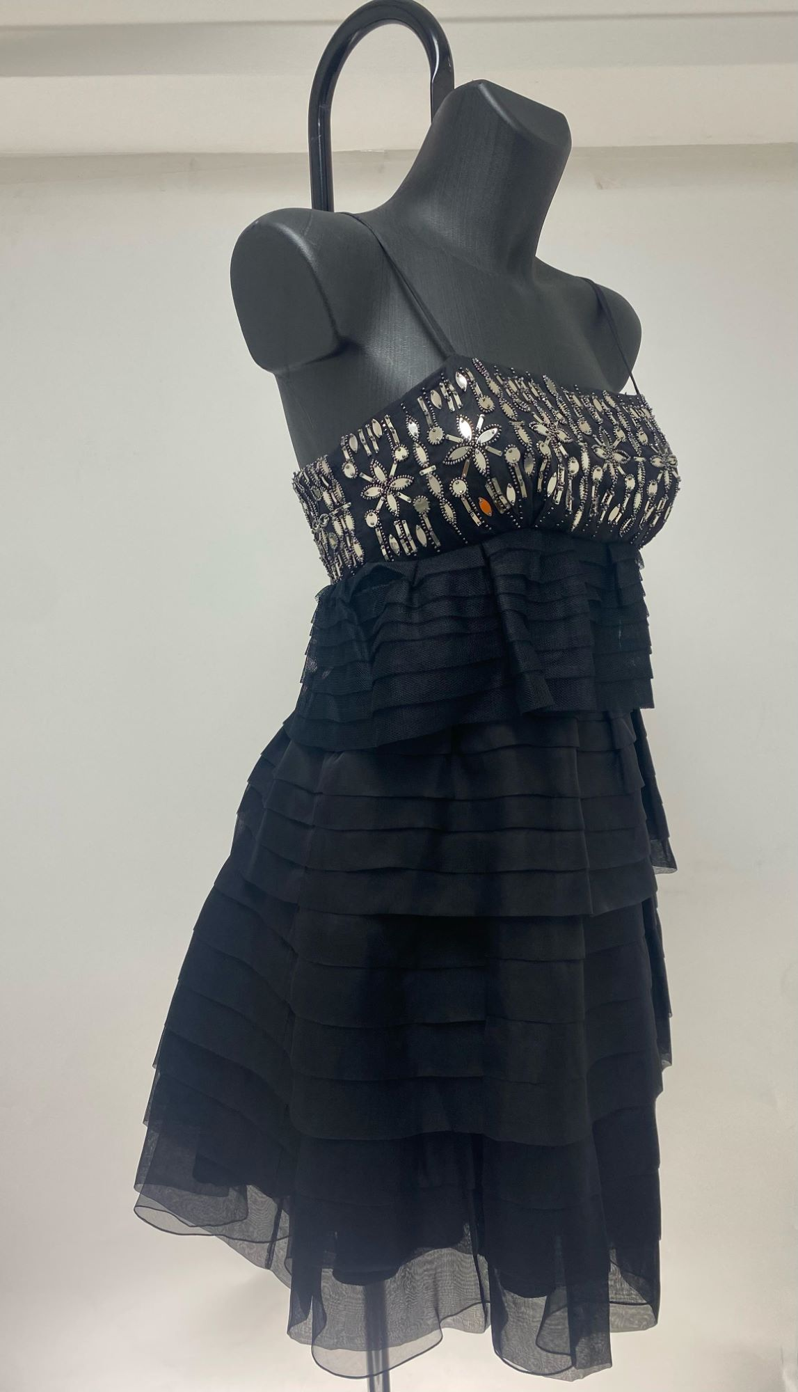 Christian Dior Black Mirroir Beads Ruffles Dress With Straps