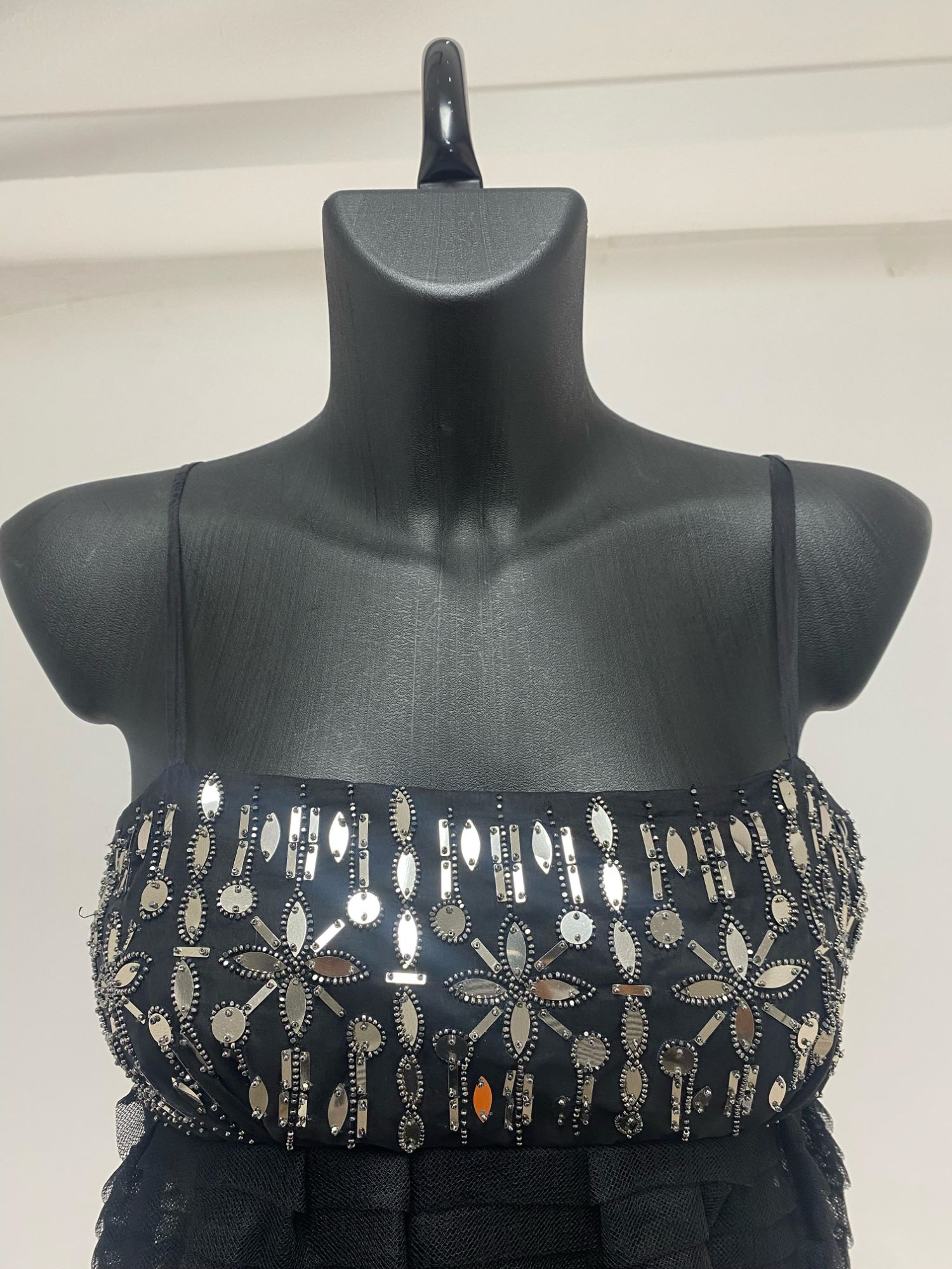 Christian Dior Black Mirroir Beads Ruffles Dress With Straps