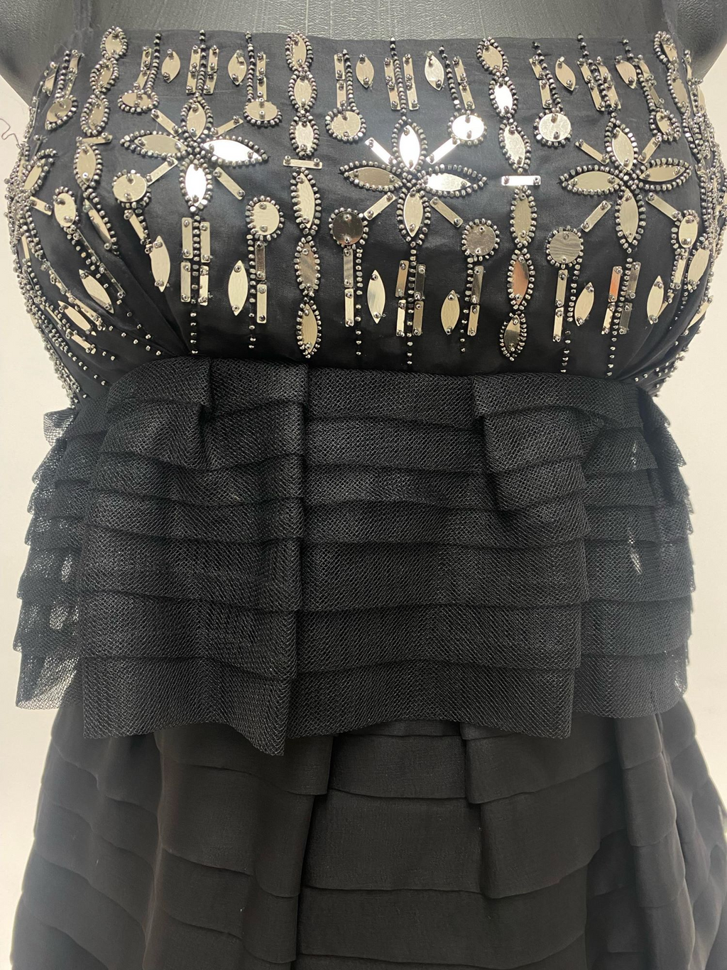 Christian Dior Black Mirroir Beads Ruffles Dress With Straps