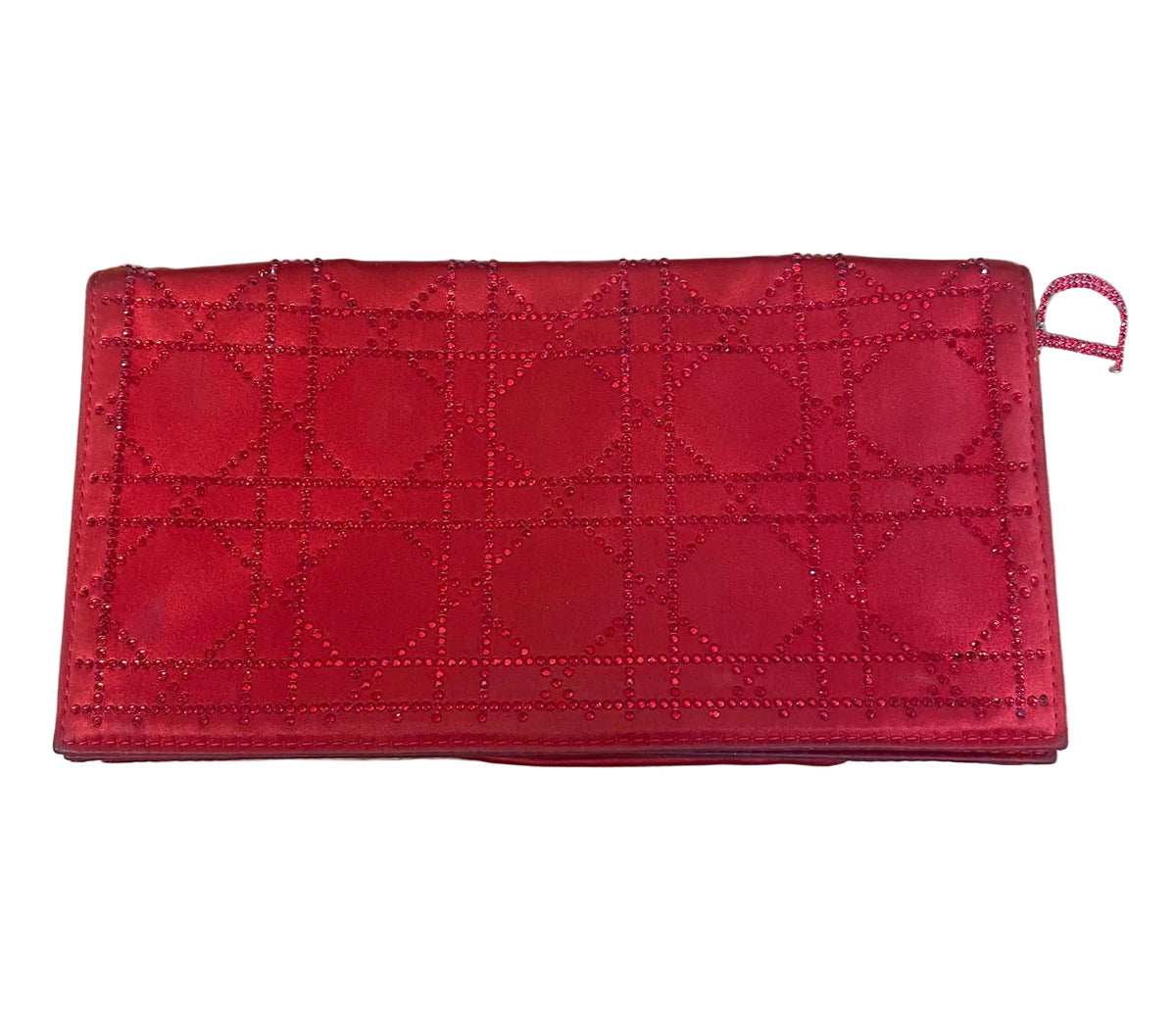 Christian Dior Red Satin Cannage Crystal Embellished Clutch Bag