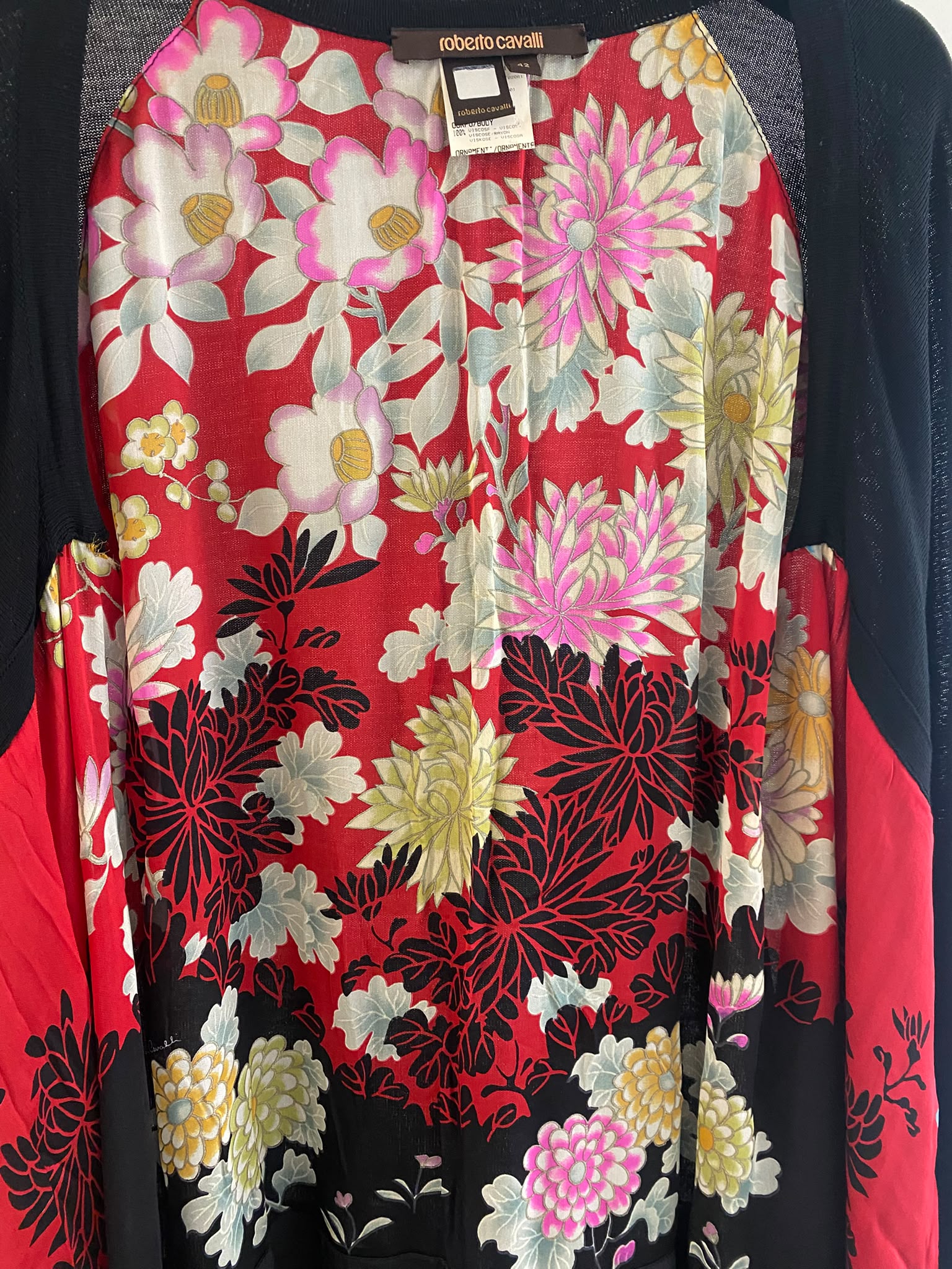 Roberto Cavalli Silk-Touch Kimono Cardigan – Floral Print SS2008