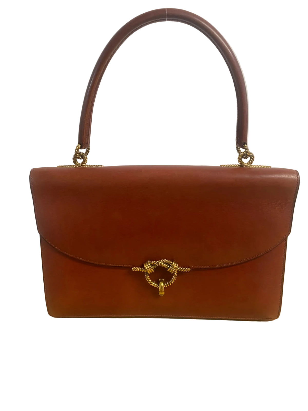 Vintage Hermès Leather Top Handle Bag with Gold Rope Hardware – Brown