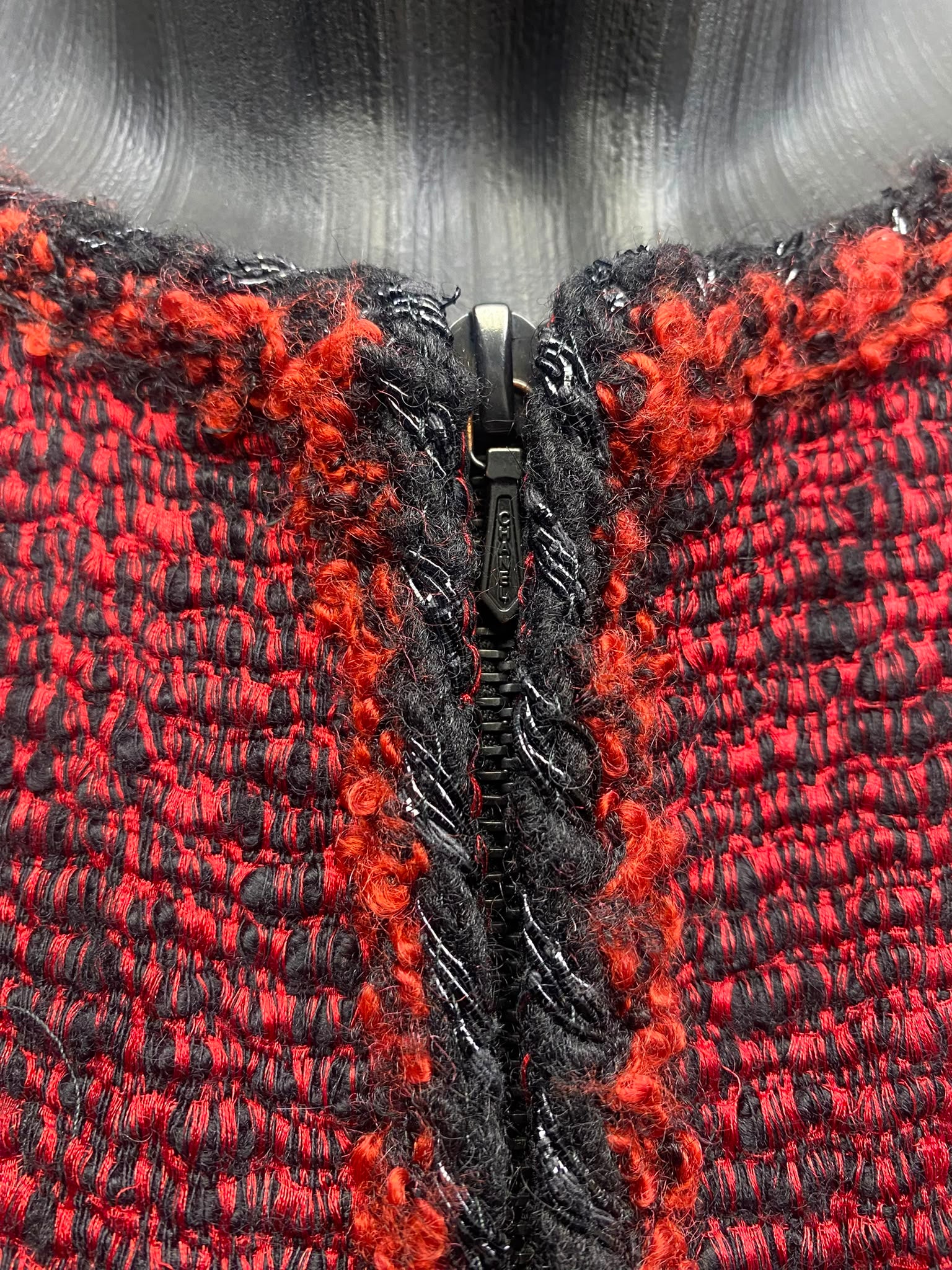Chanel Red & Black Lesage Tweed Zip Jacket – Size 38