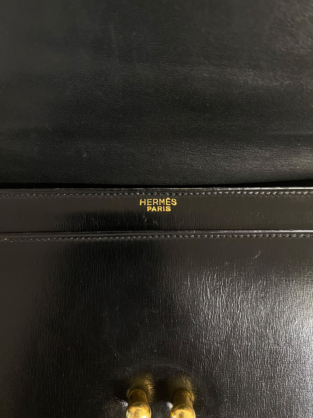Hermès " Boutonnière" Black Box Leather Top-Handle Bag