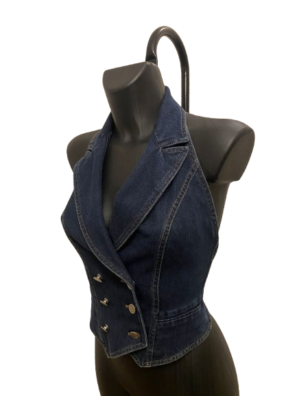 Y2K John Galliano x Christian Dior Dark Blue Denim Backless Tux Waistcoat Top