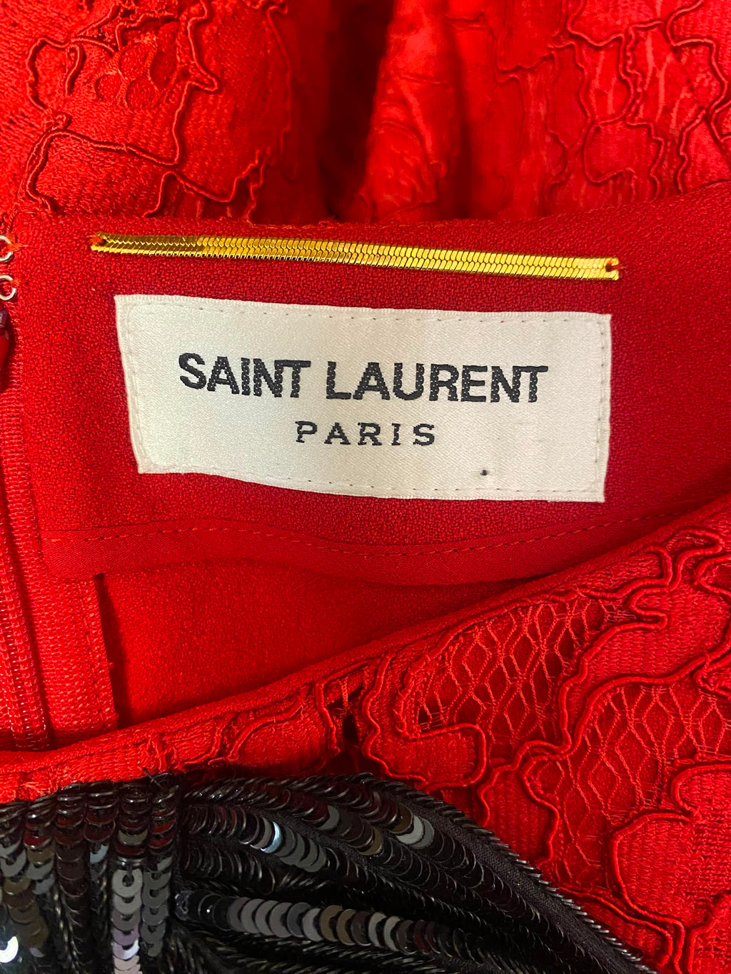 Saint Laurent Red Lace Mini Dress