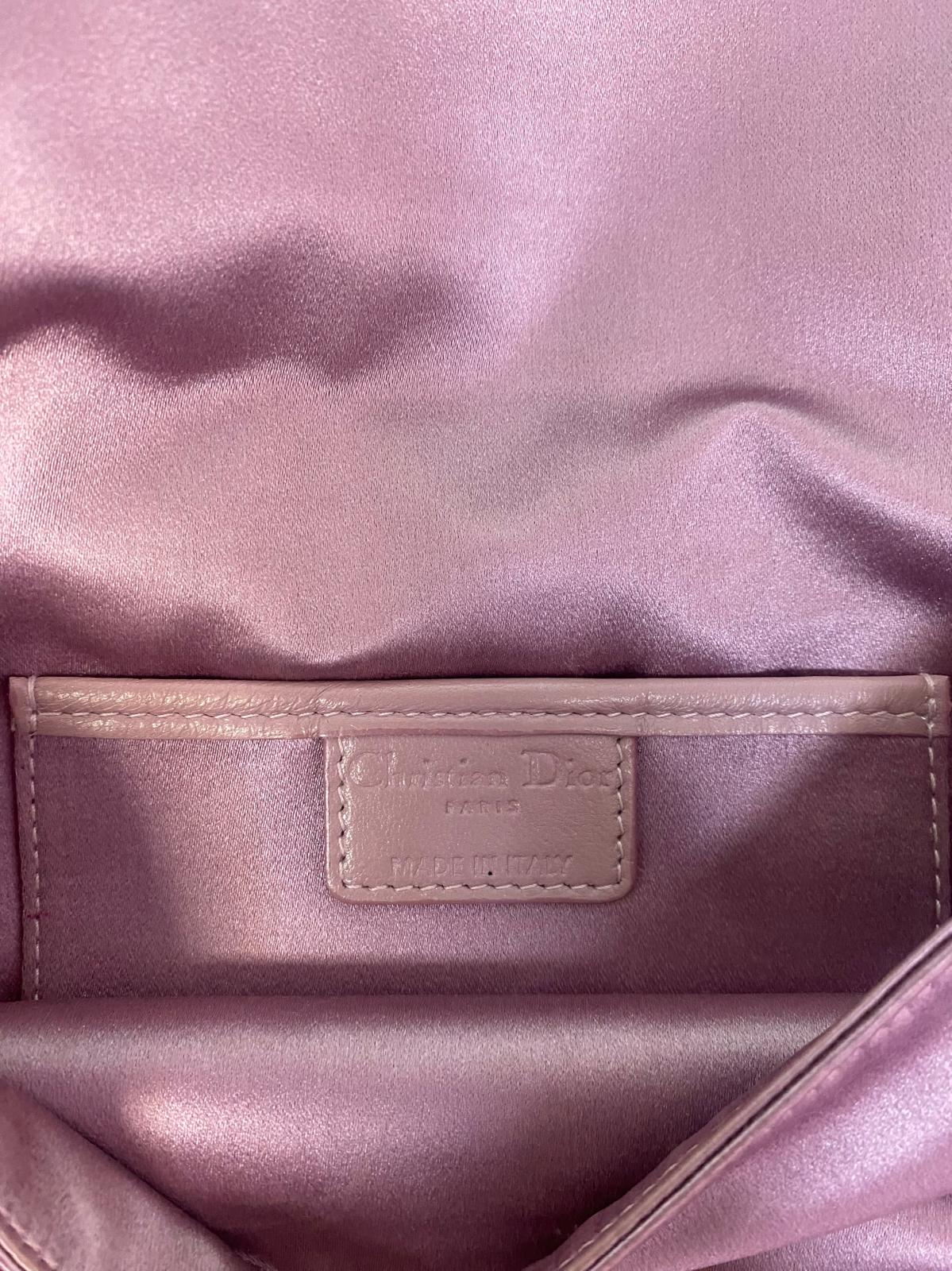 Christian Dior Metallic Lilac Satin Cannage Crystal Embellished Clutch Bag