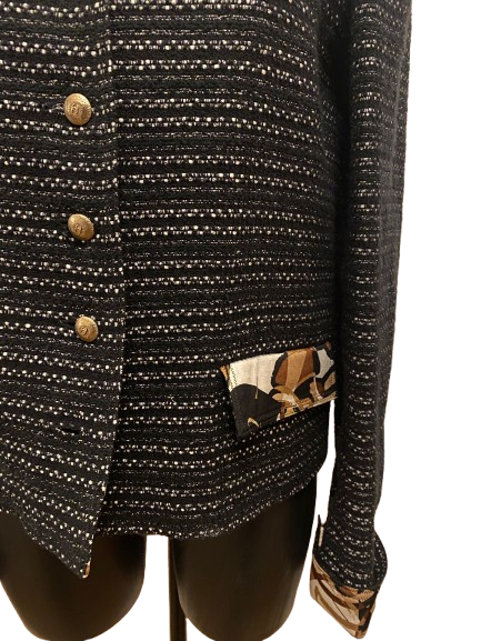 Chanel Black Tweed Silk Floral Collar Jacket SS2005