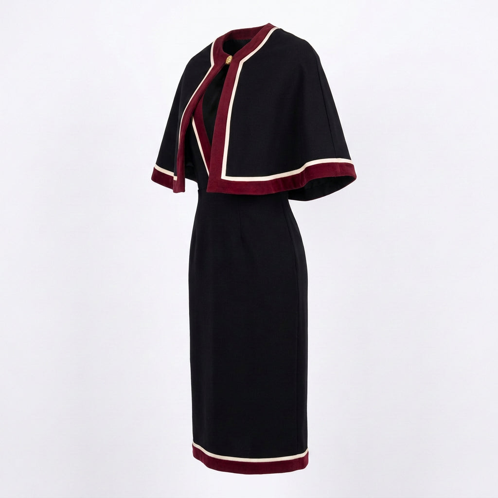 Gucci Black Marmont Cape-Overlay Midi Dress with Contrast Trim – Size M