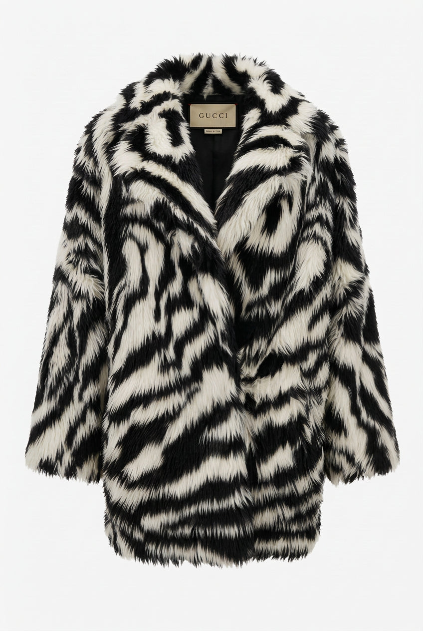 Gucci Zebra-Print Fur Coat PreFall2019
