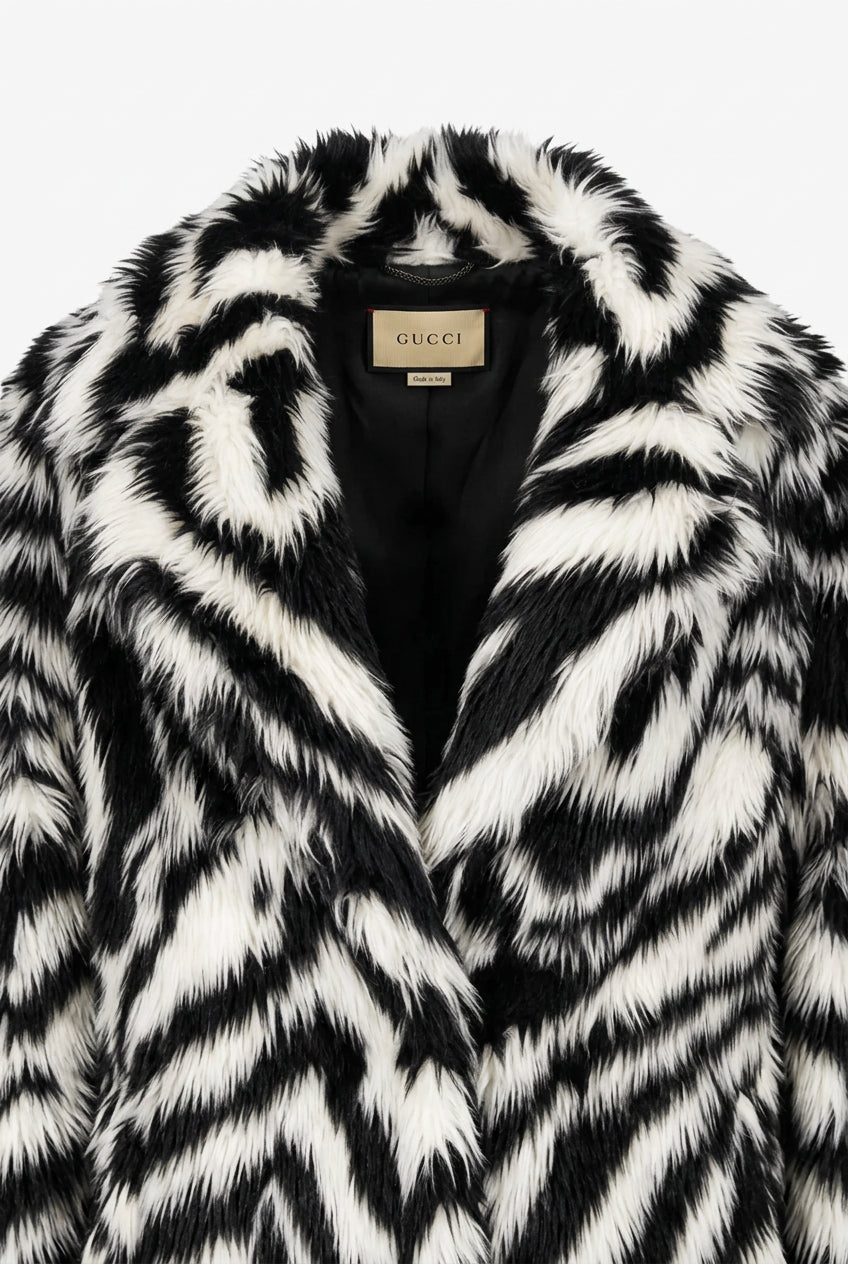 Gucci Zebra-Print Fur Coat PreFall2019