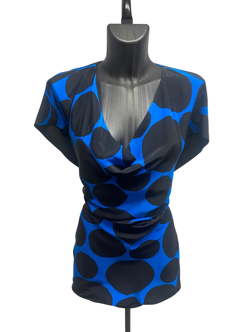 Gucci FW2009 Blue & Black Silk Polka Dot Cowl Neck Top by Frida Giannini