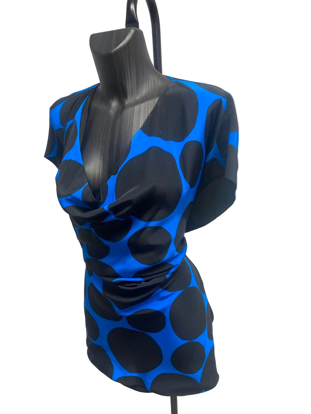 Gucci FW2009 Blue & Black Silk Polka Dot Cowl Neck Top by Frida Giannini