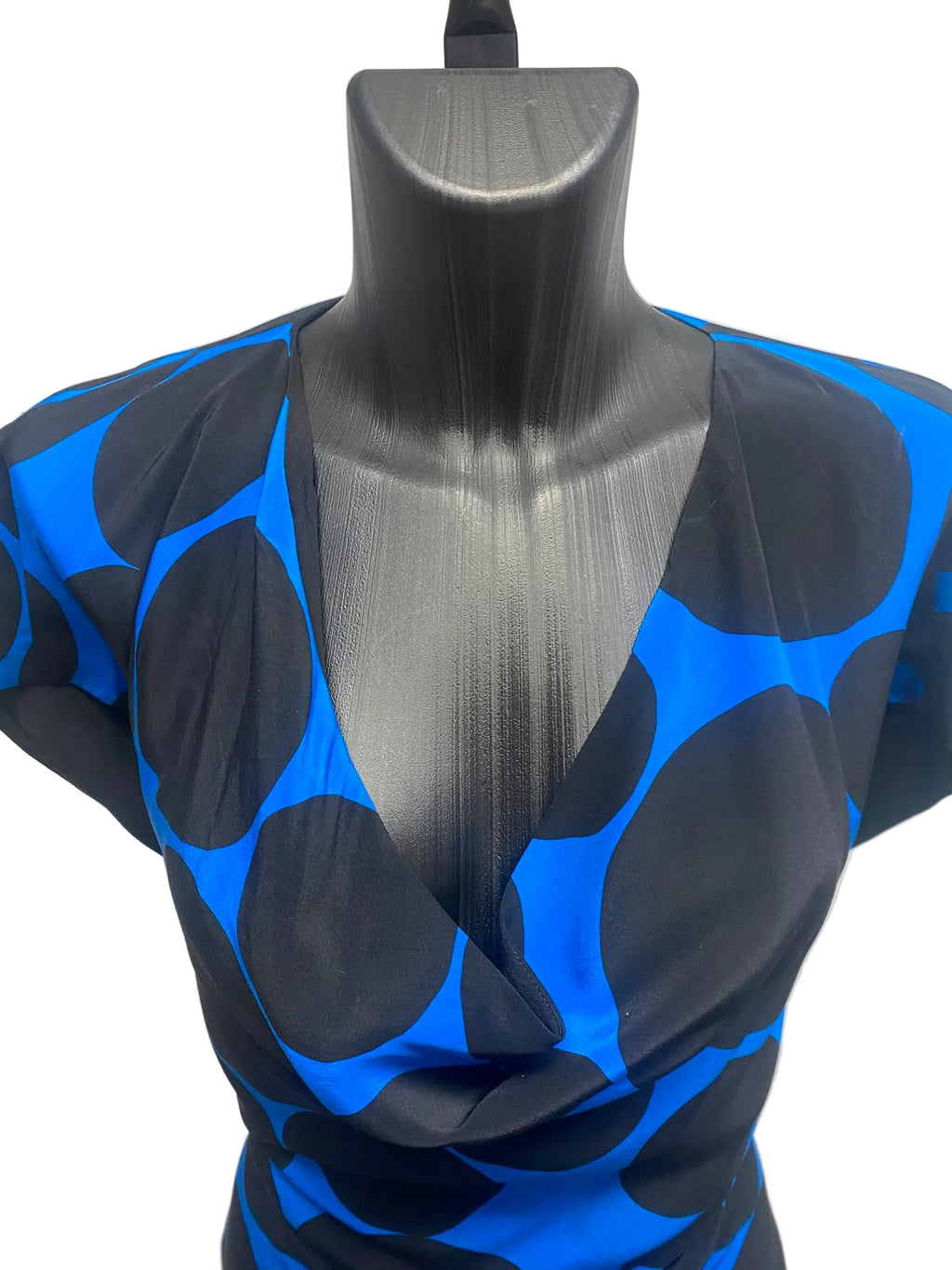 Gucci FW2009 Blue & Black Silk Polka Dot Cowl Neck Top by Frida Giannini