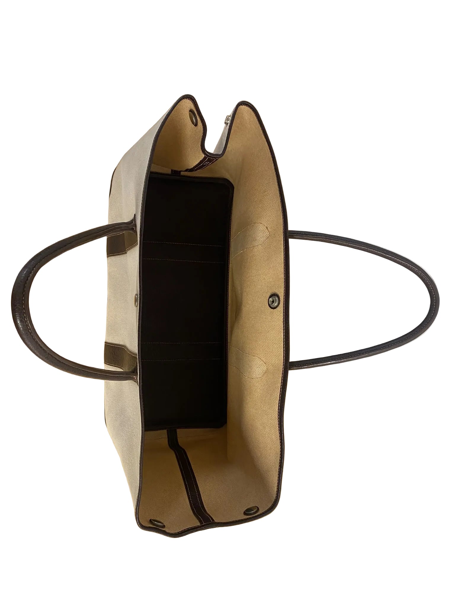 Hermès Garden Party Tote Bag – Beige Canvas & Dark Brown Leather