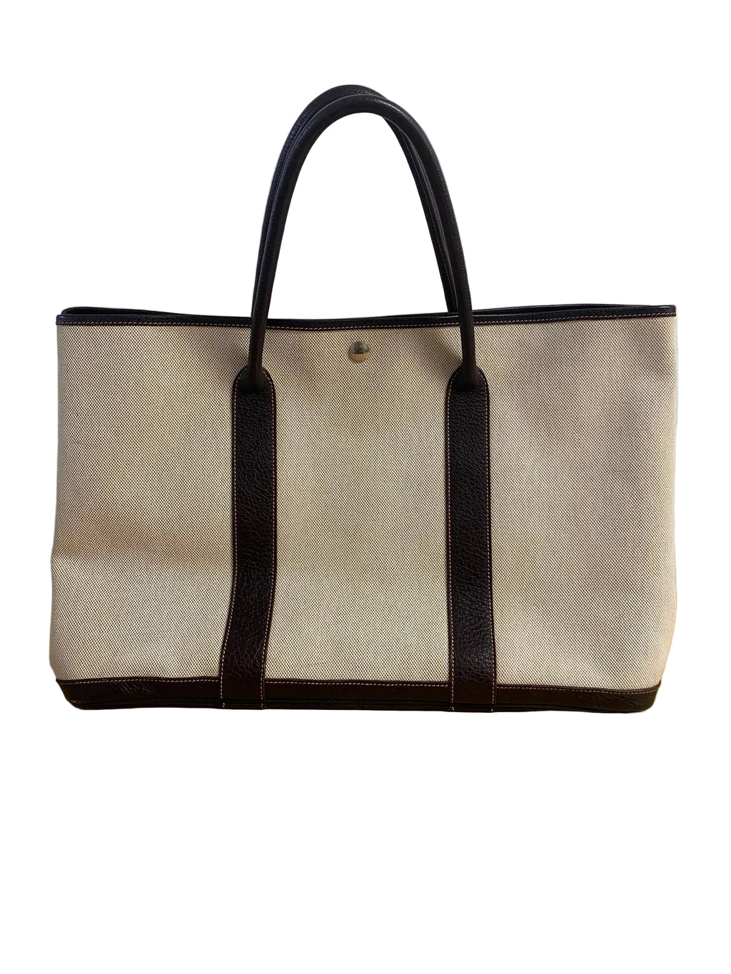 Hermès Garden Party Tote Bag – Beige Canvas & Dark Brown Leather