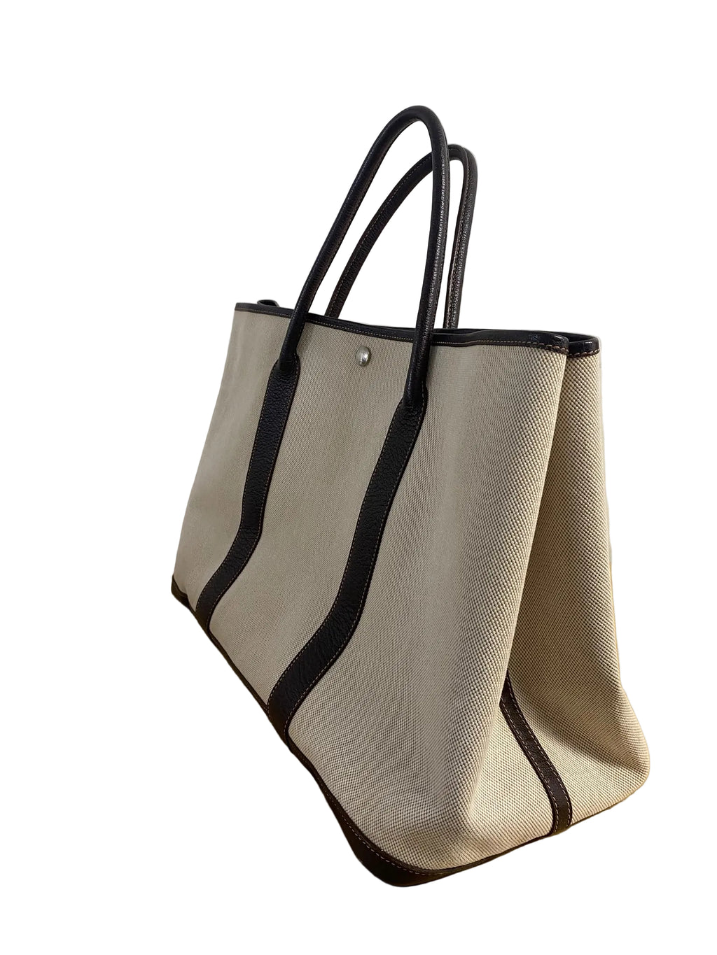 Hermès Garden Party Tote Bag – Beige Canvas & Dark Brown Leather