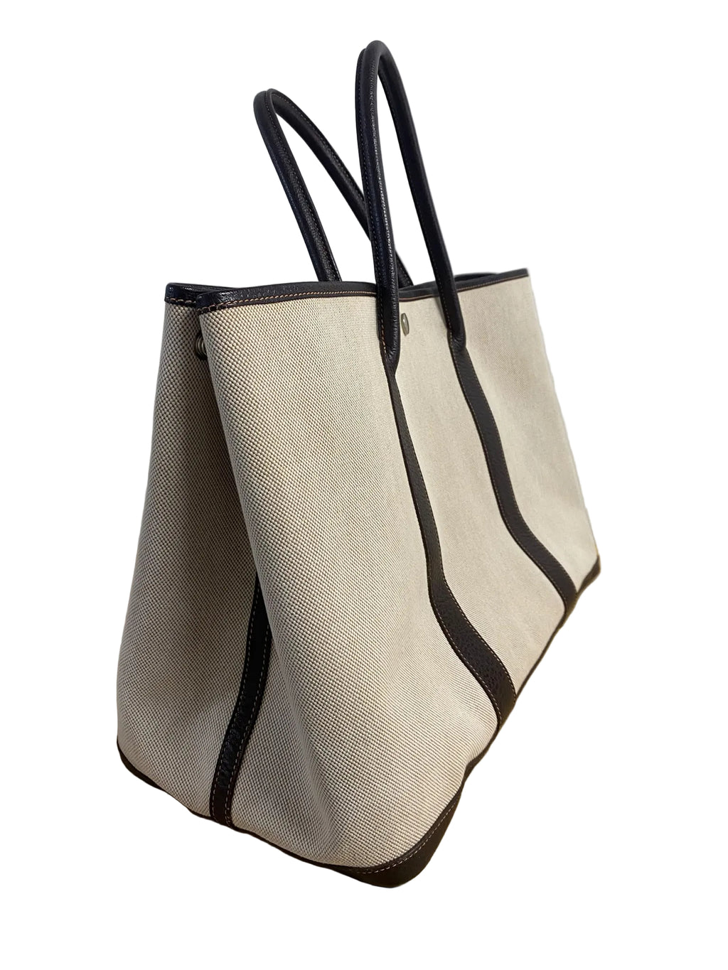 Hermès Garden Party Tote Bag – Beige Canvas & Dark Brown Leather