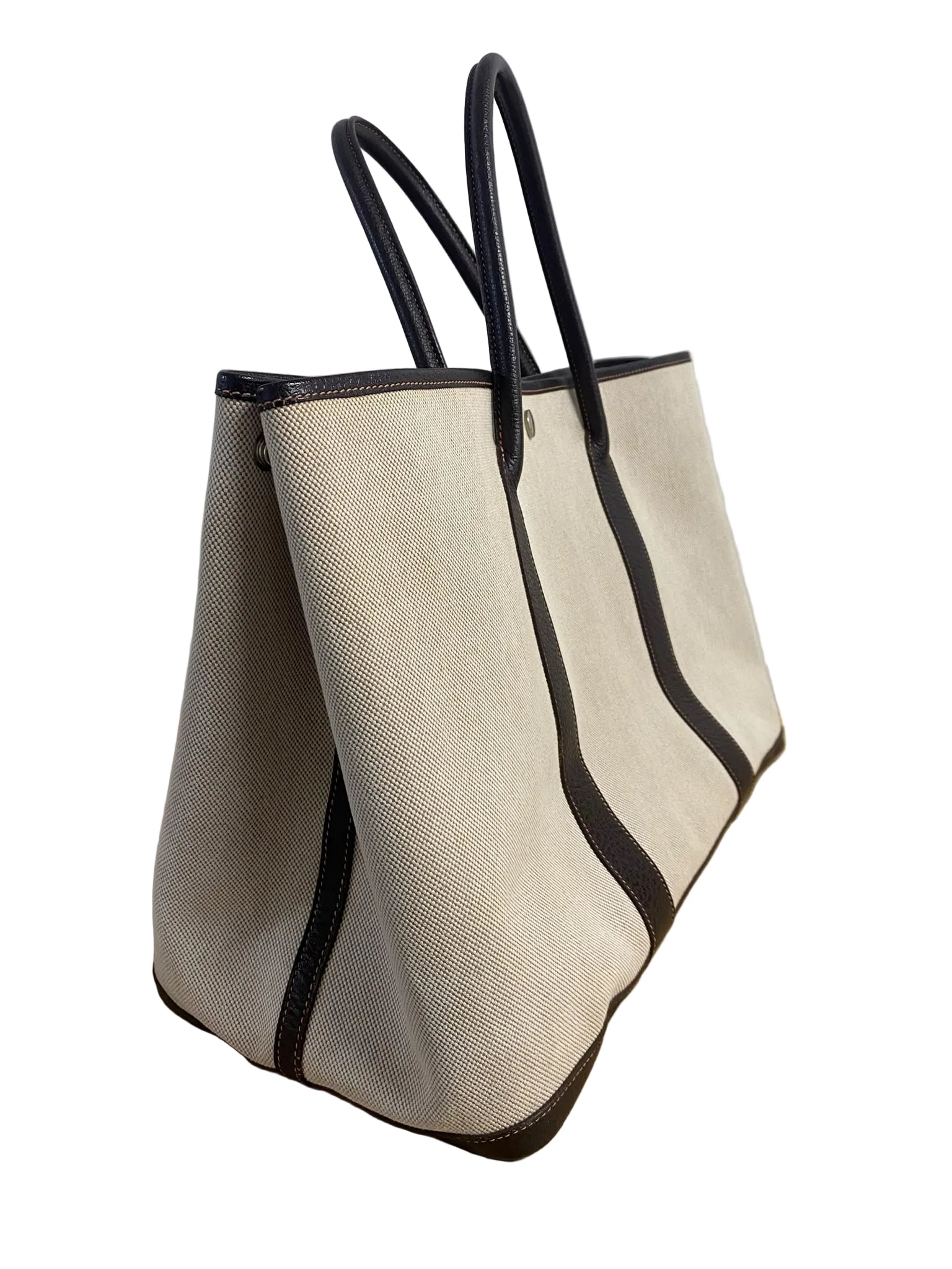 Hermès Garden Party Tote Bag – Beige Canvas & Dark Brown Leather