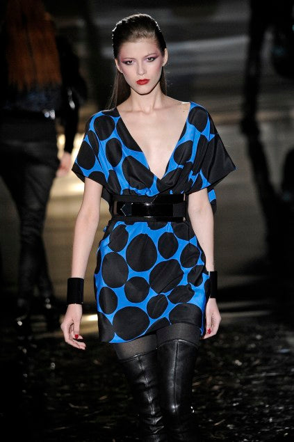 Gucci FW2009 Blue & Black Silk Polka Dot Cowl Neck Top by Frida Giannini