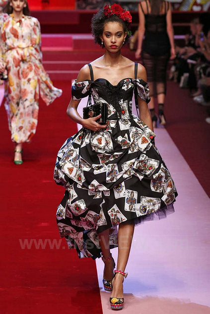 Dolce & Gabbana Black Playing Cards Printed Flared Mini Dress (S/S18)