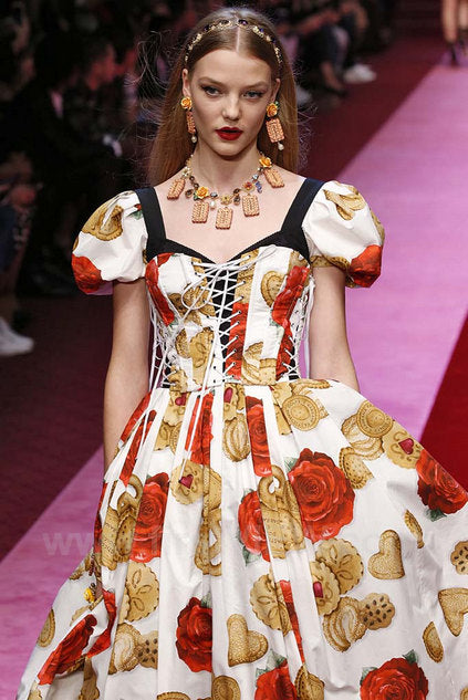 Dolce & Gabbana White Cookie & Floral Print Cotton Off-Shoulder Jumpsuit (S/S18)