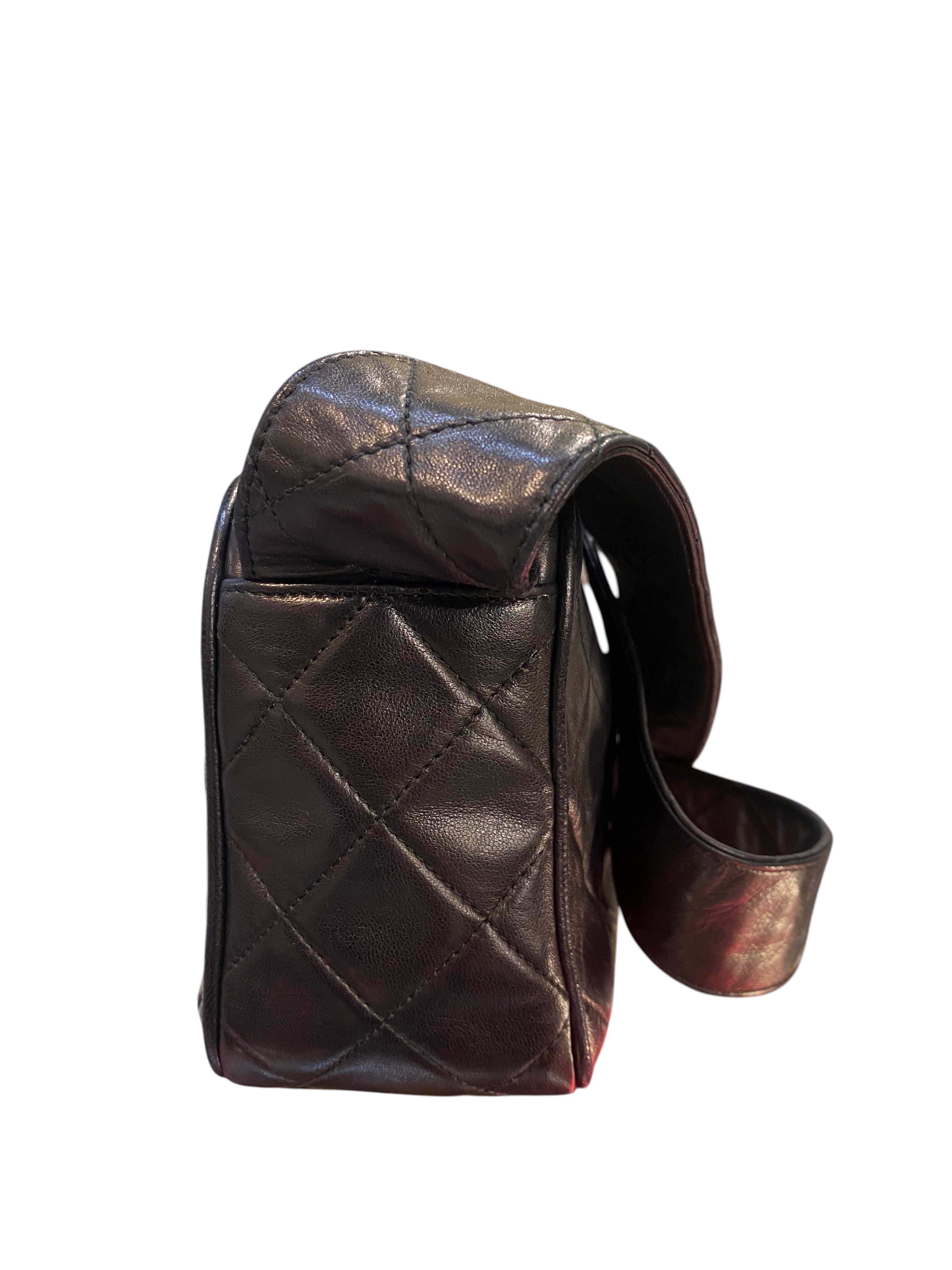 1991 Chanel Handbag Black Quilted Lambskin Leather