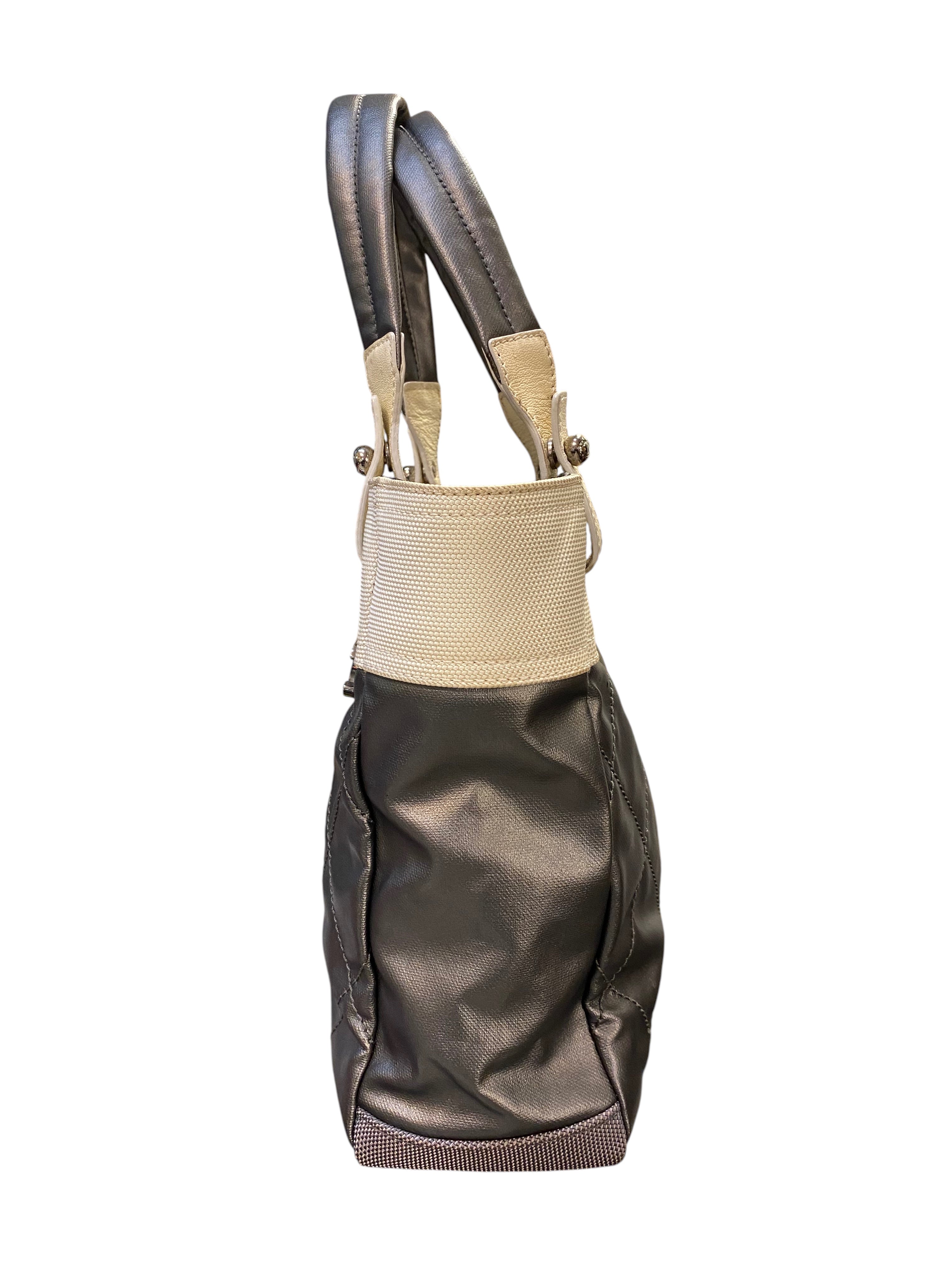 2006 Chanel Grey and Beige Leather Handbag